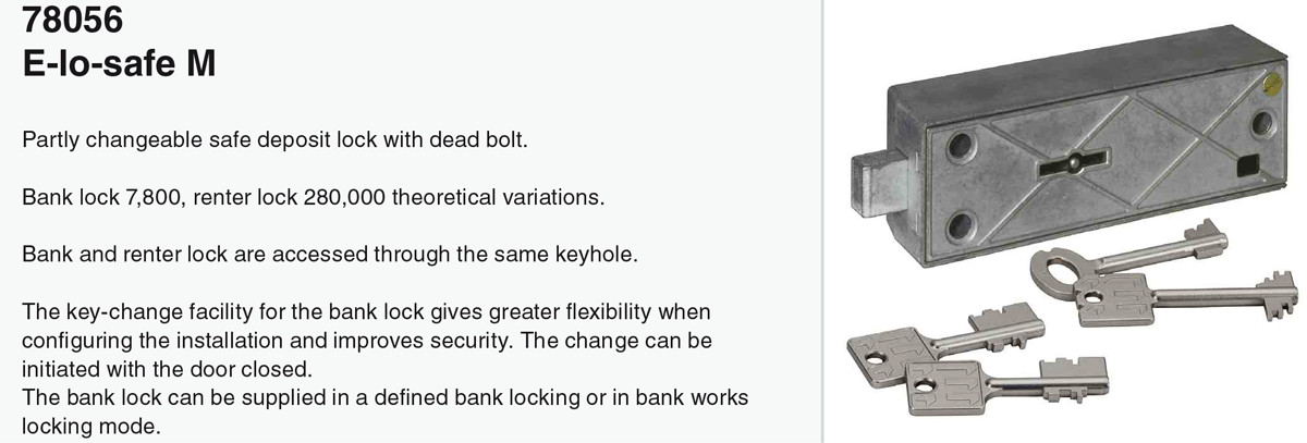 Замок для депозитных ячеек с ключом для перекодировки Замок для депозитных ячеек с ключом для перекодировки